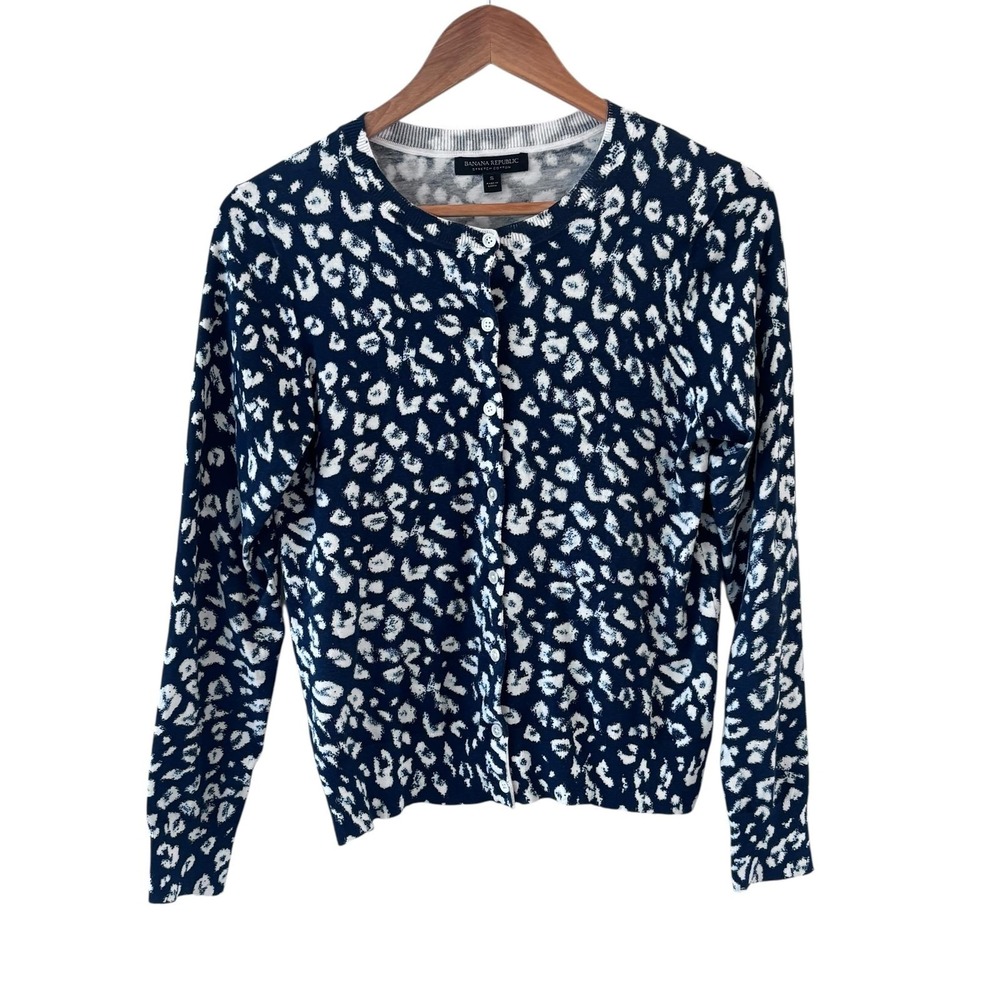 Banana Republic Leopard Cardigan Sweater Womens S Quiet Luxury Preppy Office